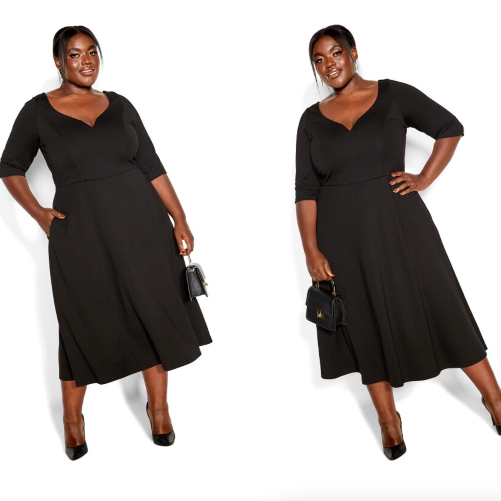 City Chic Cute Girl Elbow Sleeve Dress in Black